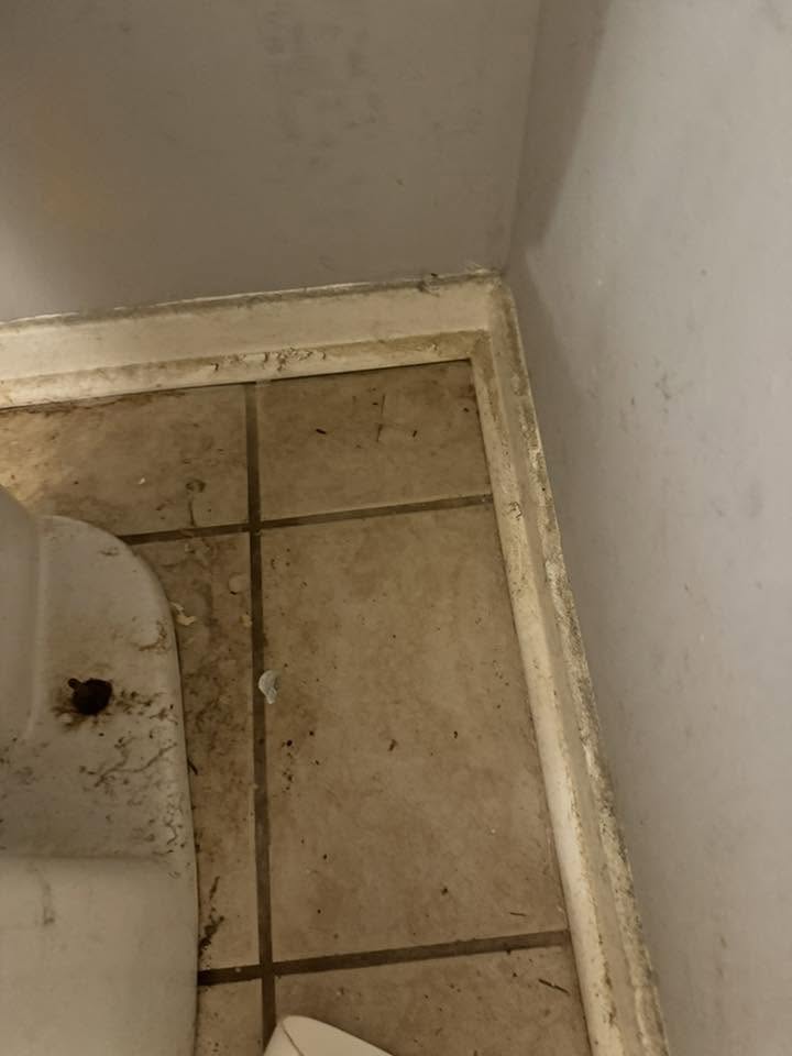 Bathroom tile floor before Tidy Sparkles cleaning