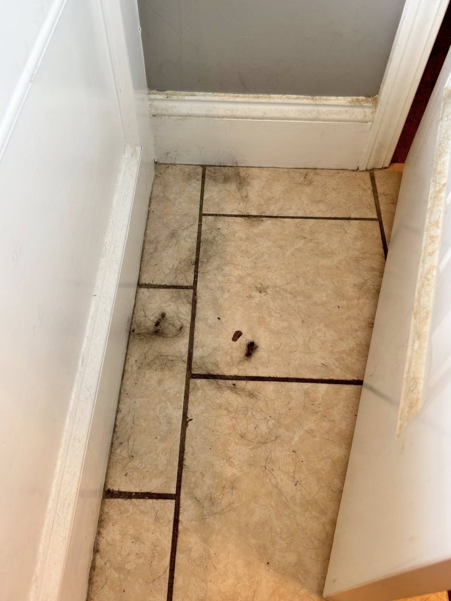 Bathroom tile floor before Tidy Sparkles cleaning