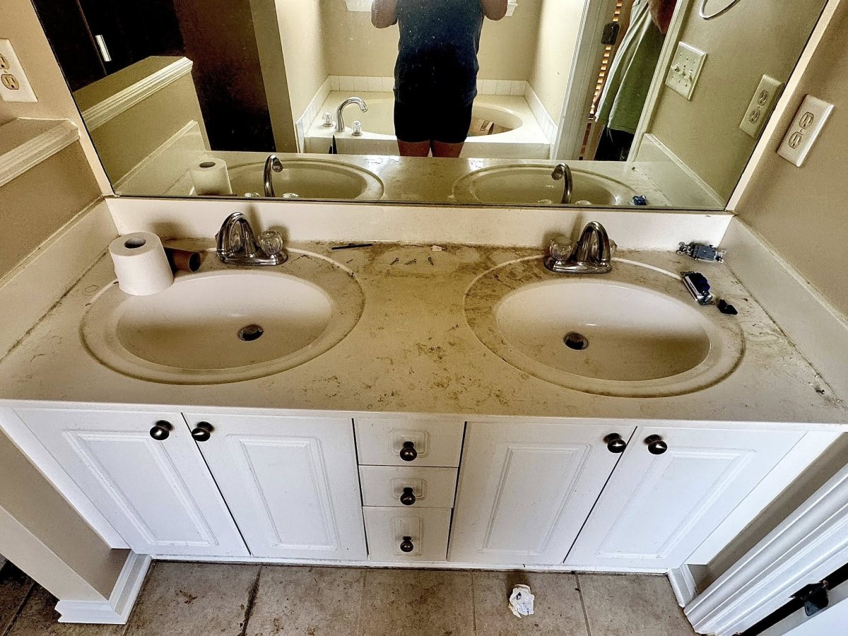 Bathroom vanity before Tidy Sparkles cleaning